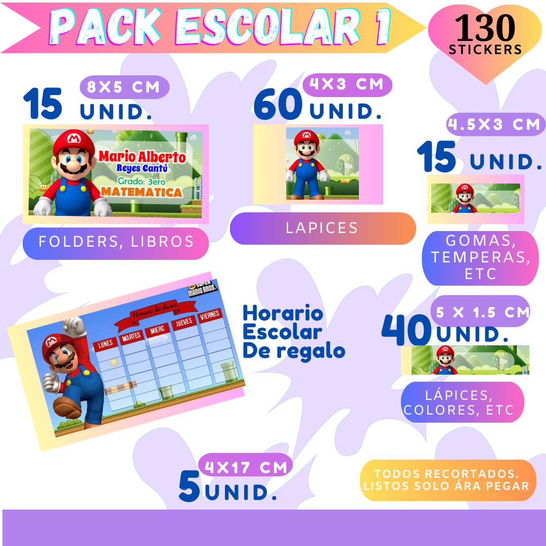 🎒 Pack Escolar Personalizado – 130 Stickers