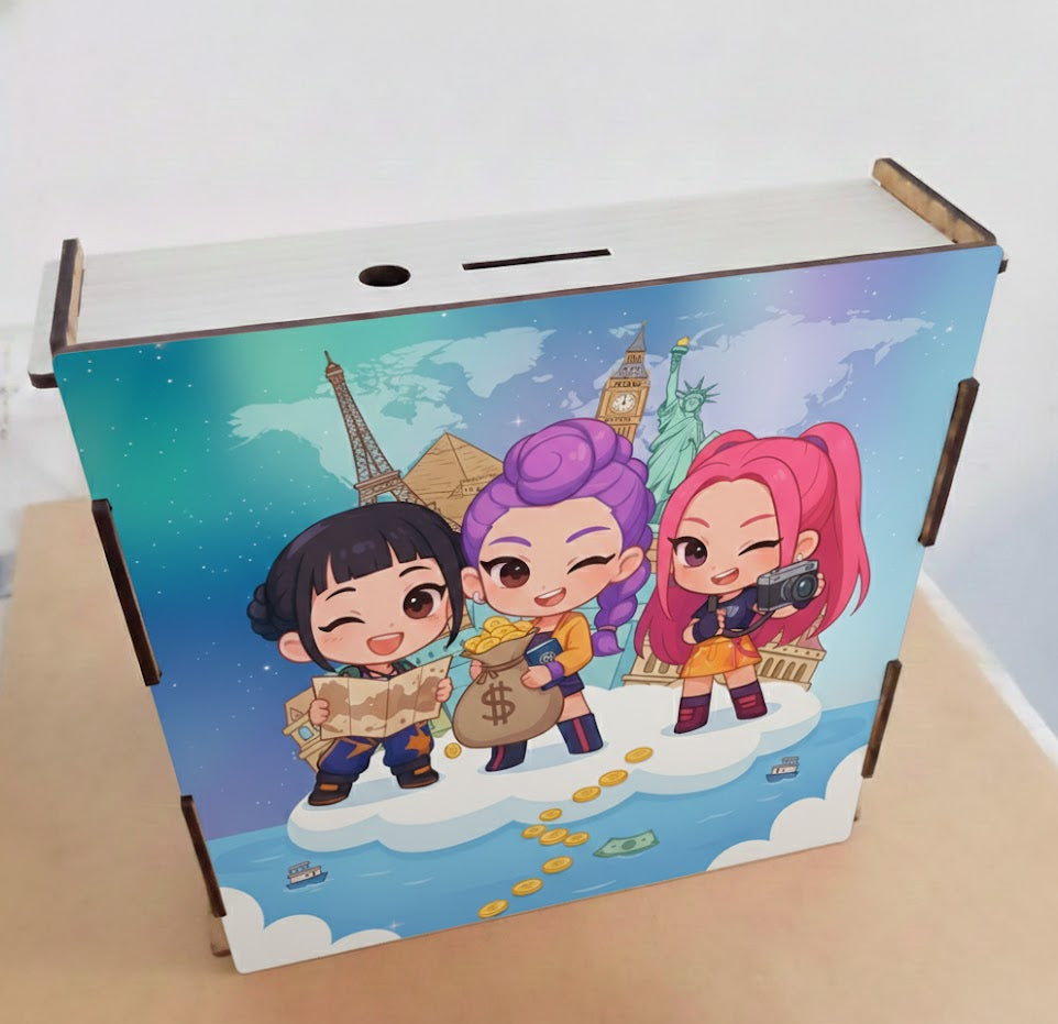 Alcancía de Madera con Metas de Ahorro | GUERRERAS DEL KPOP 2