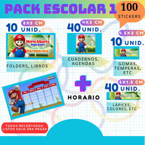🎒 Pack Escolar Personalizado – 100 Stickers